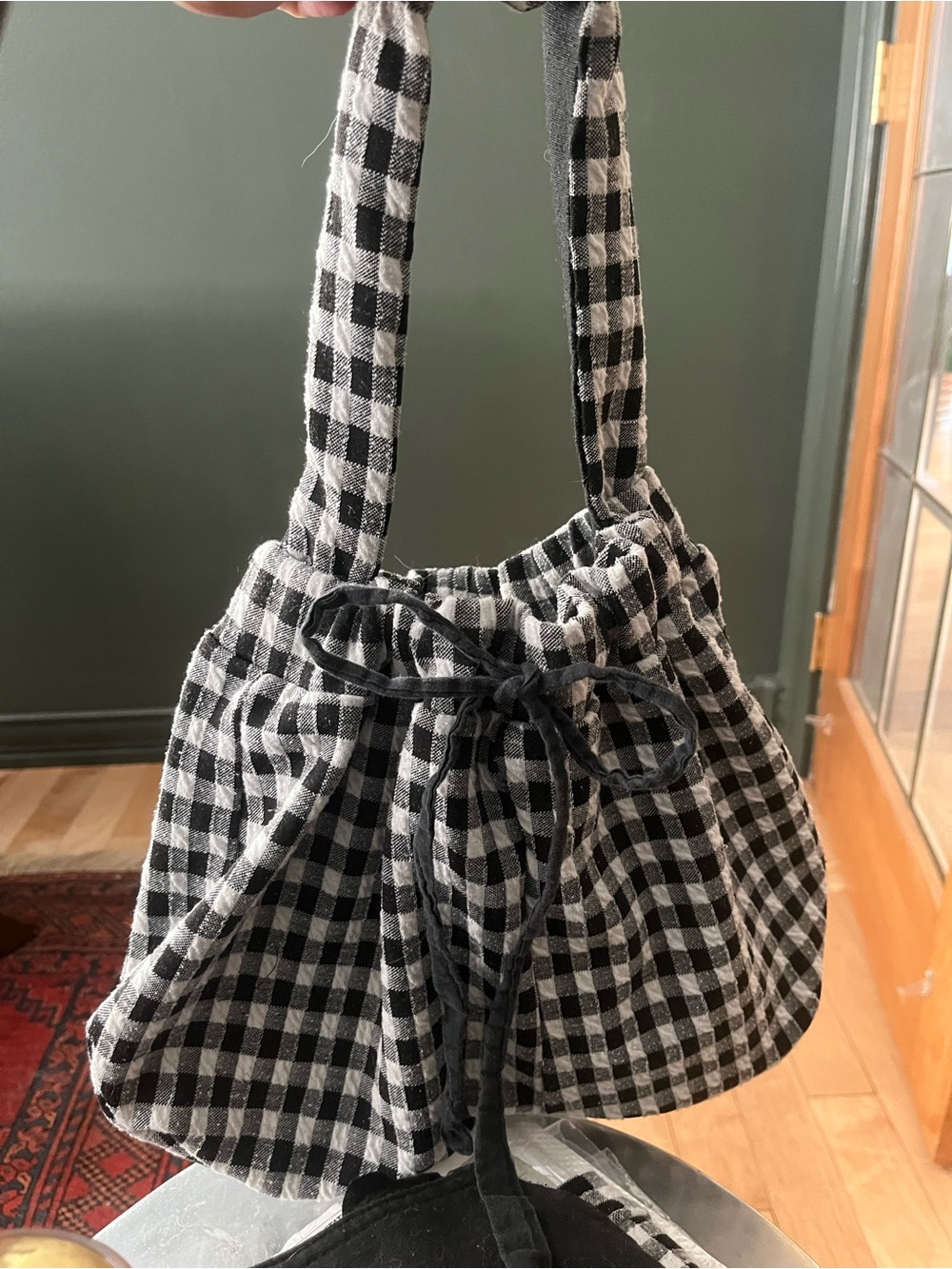 Upcycled Satchel style Purse. Black& White Check. One size.